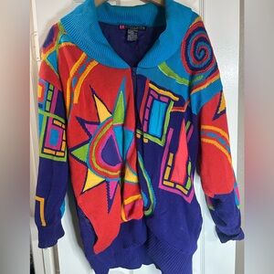 Vintage I B. Diffusion Sport Colorblock Sweater Jacket 1991 Women’s Cardigan M